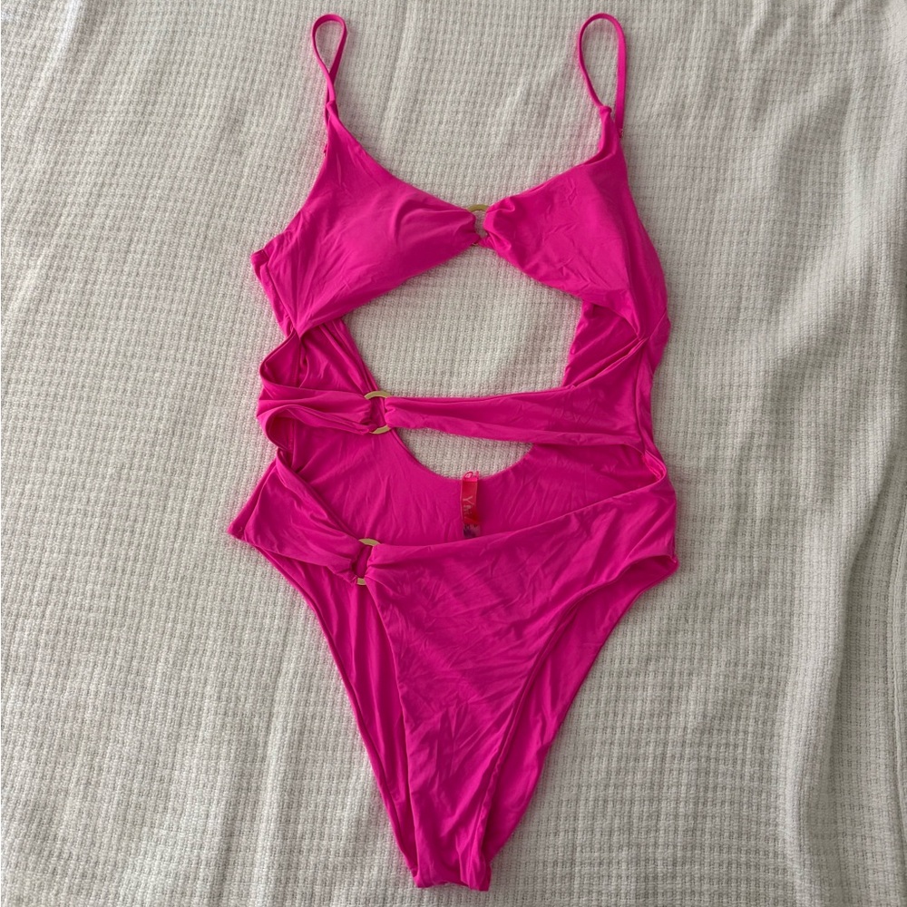 YMI Hot Pink Cutout One-Piece Swimsuit with Ring Details